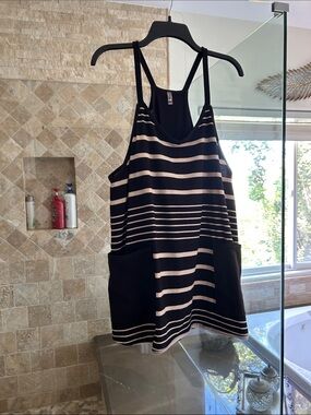 FP Movement by Free People Black and Cream Striped romper with Pockets